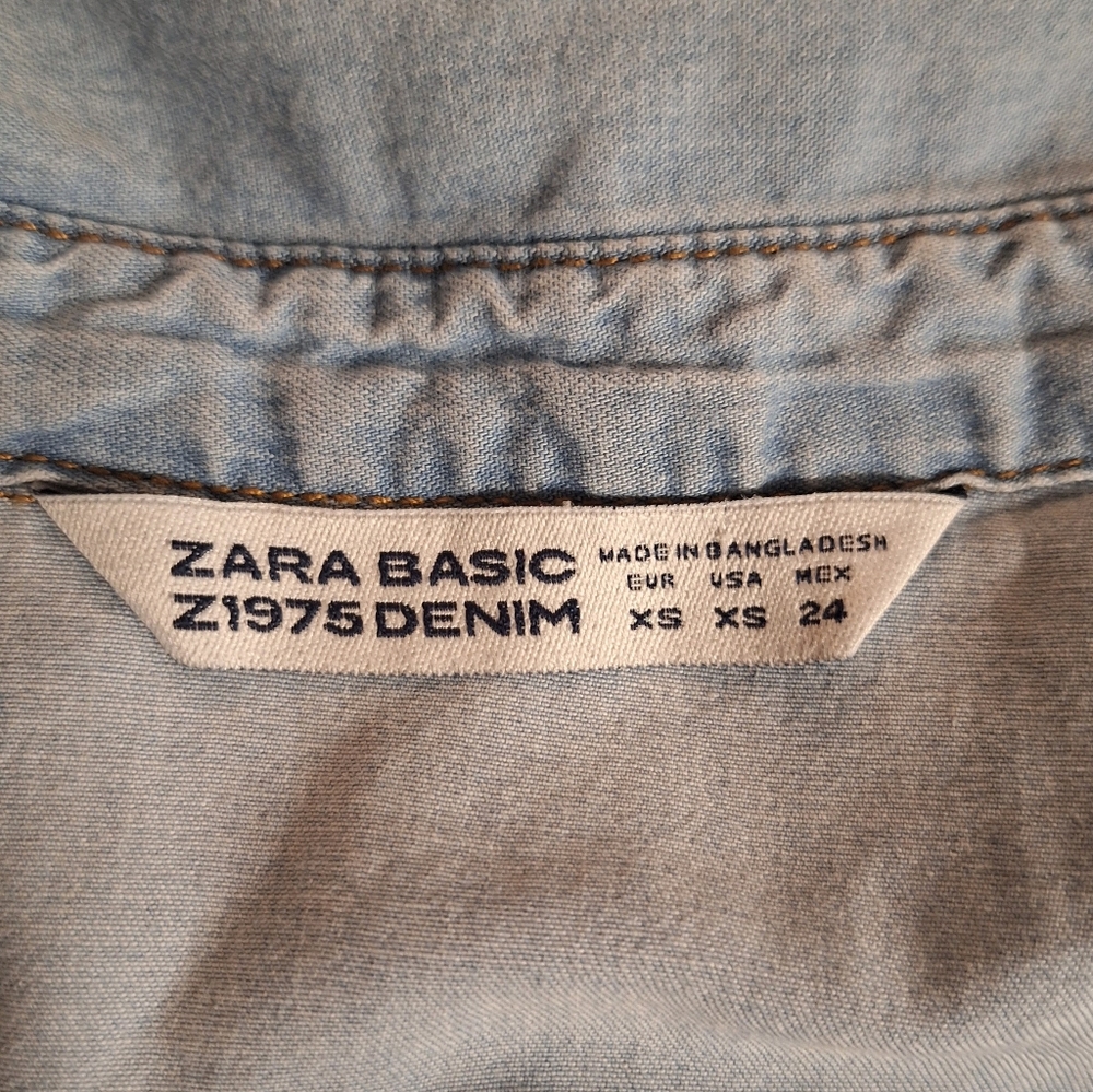 Zara Basic Light Blue Denim Button-Up Shirt Z1975 XS *C5 - Picture 5 of 5